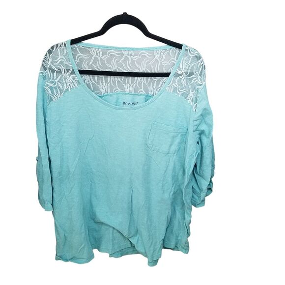 Roaman's Womens Sz 1X Green Solid Short Sleeve Blouse - Picture 1 of 10